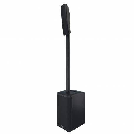 Vue complète de l'enceinte QSC KC12 BK noire montée avec colonne