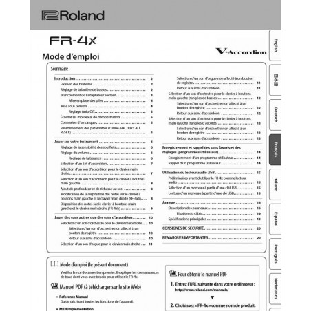 Notice en Francais Roland Accordéons numériques Roland FR-4X FR-4Xb